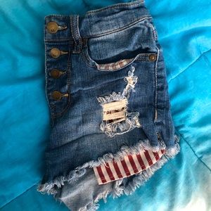 High Waisted American Flag Pocket Denim Shorts